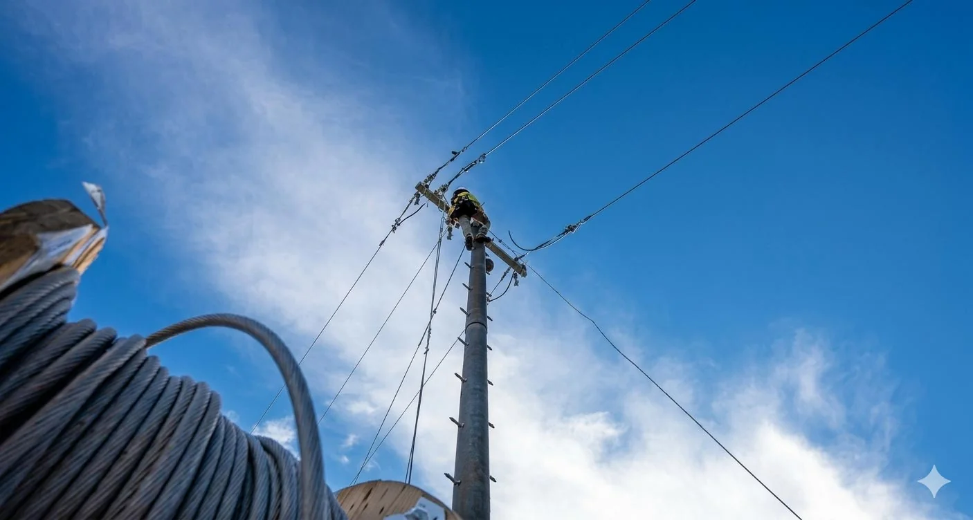 Overhead electrical distribution line work on an SLC Energy Solutions PG&E project