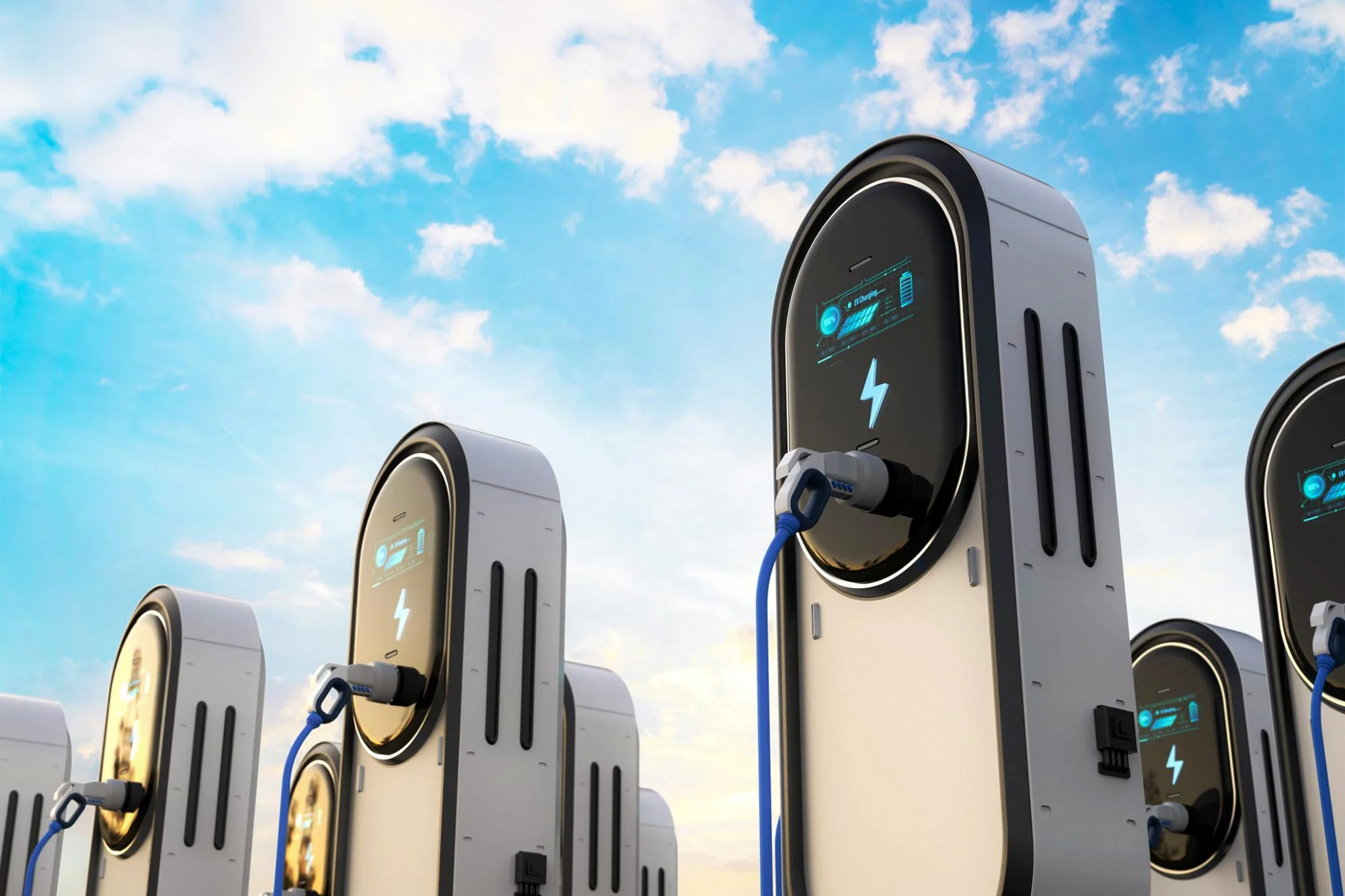 DC fast charging cluster at a heavy-duty fleet depot, WattEV truck charging project